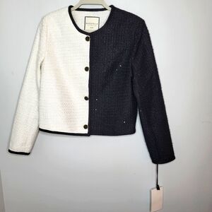 BAGATELLE NWT Metallic Sparkle Tweed Black & White Colorblock Blazer Size S